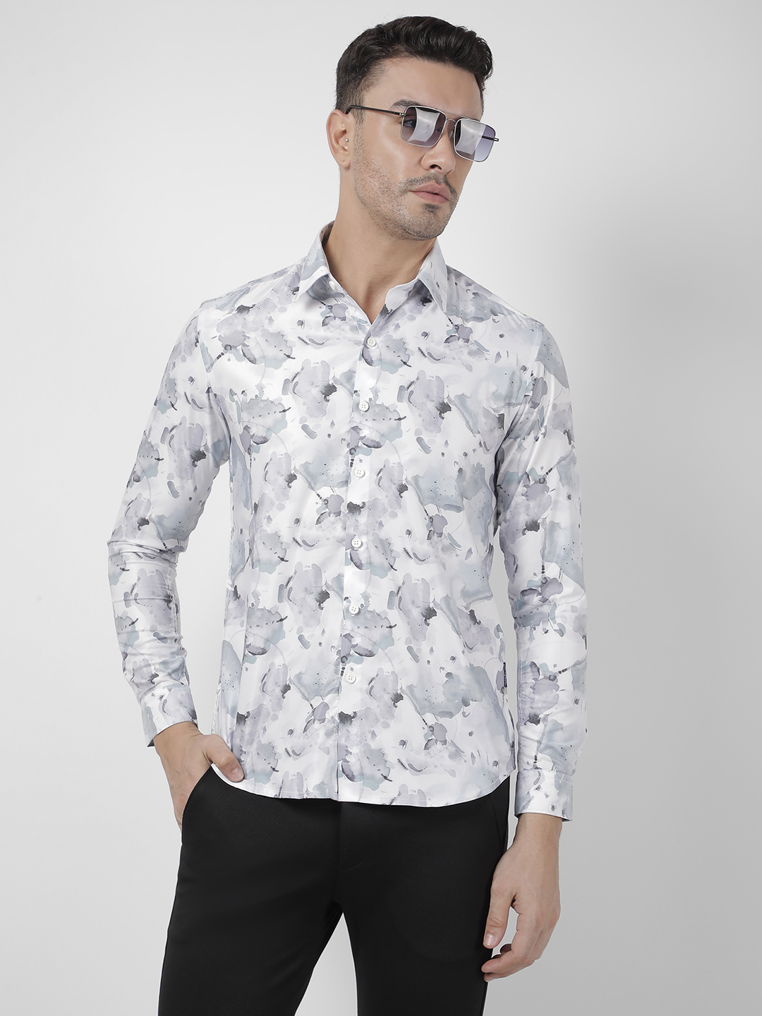 Numero Uno Men Abstract Grey Shirt